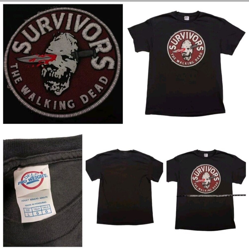 Vintage Walking Dead Survivor Short Sleeve T-Shirt Black Size Large Cotton AMC